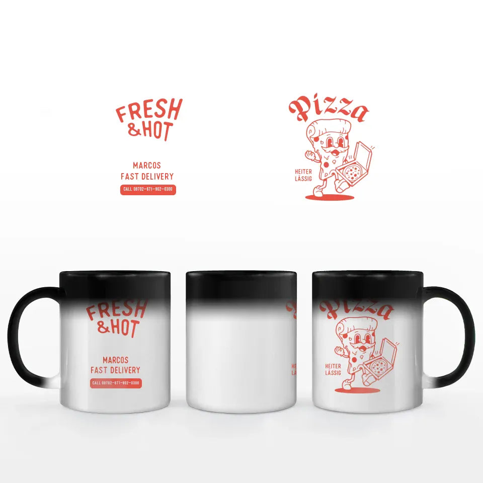 Schmidt Digitaldruck GmbH Motivtasse "Pizza" Keramik-Zaubertasse / Schwarz / 330 ml - aus nachhaltiger und fairer Produktion