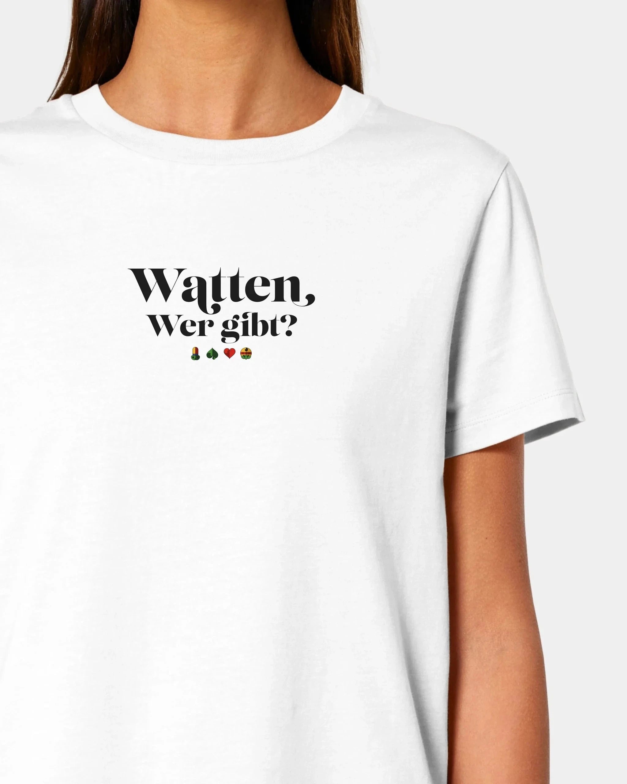 Schmidt Digitaldruck GmbH Personalisiertes T-Shirt "Watten - Wer gibt?" Damen / Weiß / XS - aus nachhaltiger und fairer Produktion