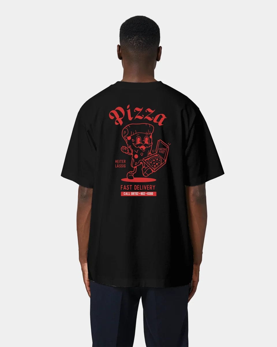 HEITER & LÄSSIG T-Shirt "Pizza" Oversized / Schwarz / XXS - aus nachhaltiger und fairer Produktion