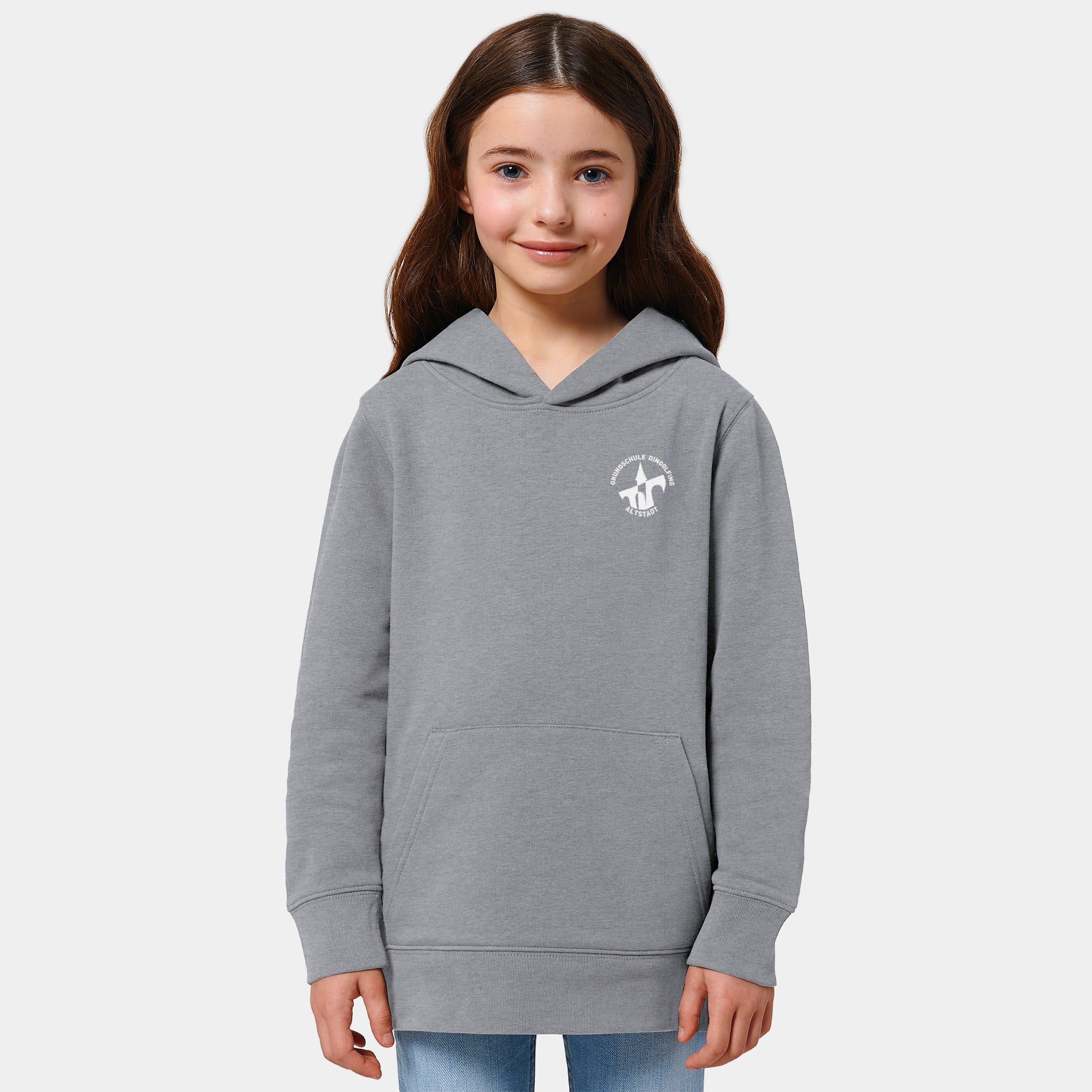 Projekt Hoodie "Grundschule Altstadt Dingolfing" 98/104 / heather grey - aus nachhaltiger und fairer Produktion