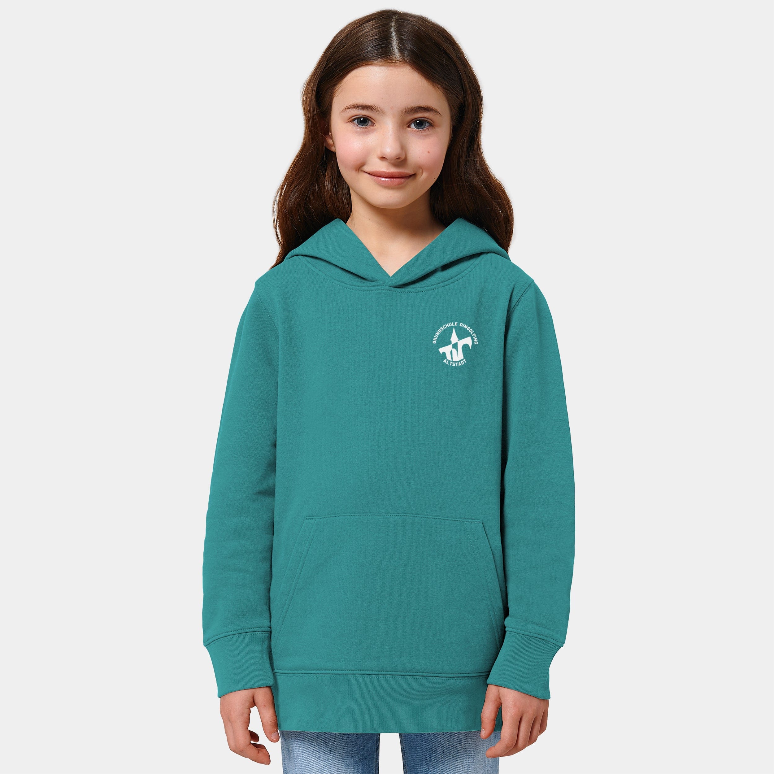 Projekt Hoodie "Grundschule Altstadt Dingolfing" 98/104 / teal monstera - aus nachhaltiger und fairer Produktion