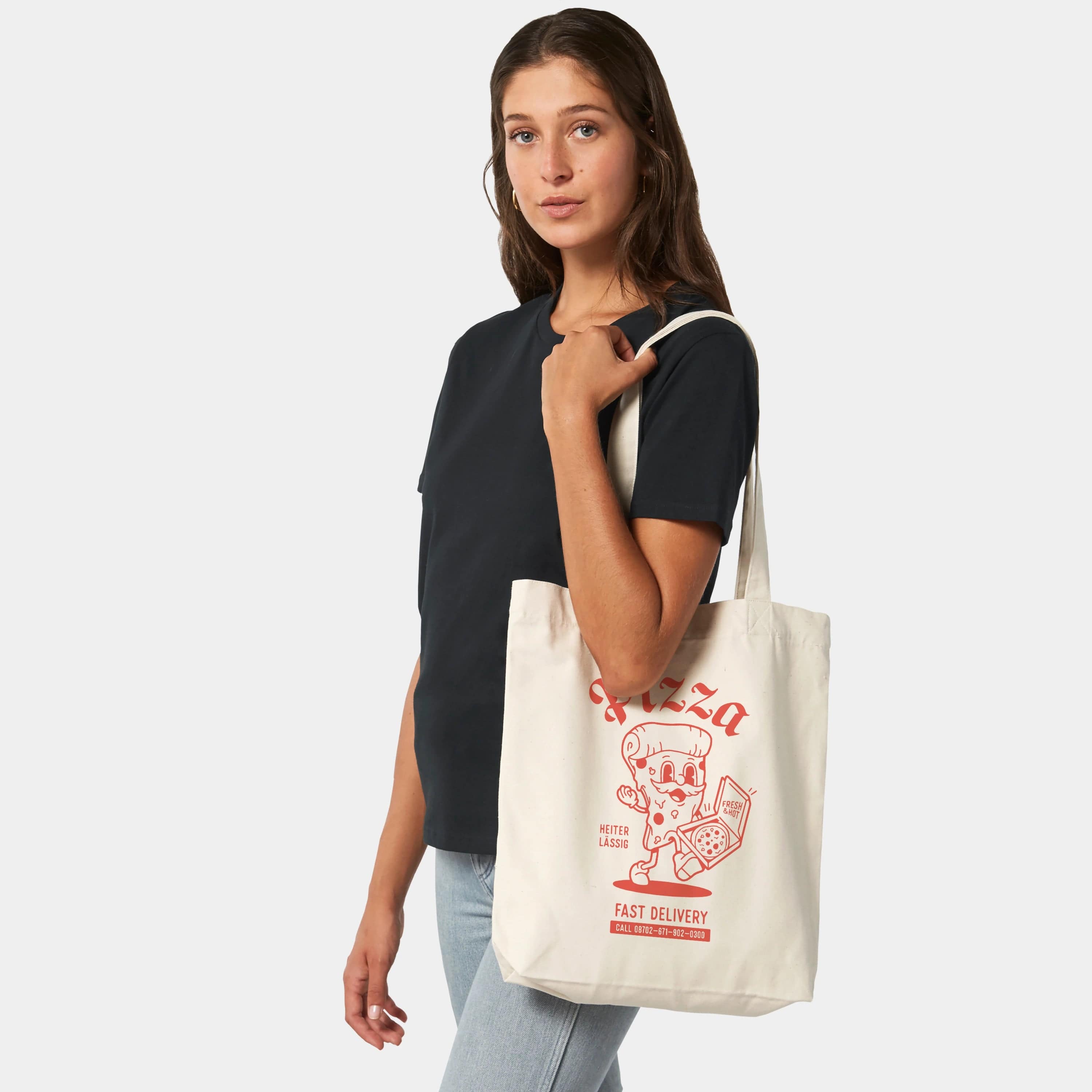 HEITER & LÄSSIG Baumwolltasche "Pizza" Shopper / natural raw - aus nachhaltiger und fairer Produktion