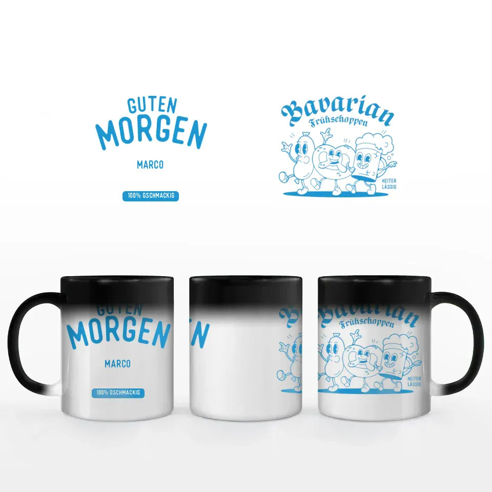 Schmidt Digitaldruck GmbH Motivtasse "Frühschoppen" Keramik-Zaubertasse / Schwarz / 330 ml - aus nachhaltiger und fairer Produktion