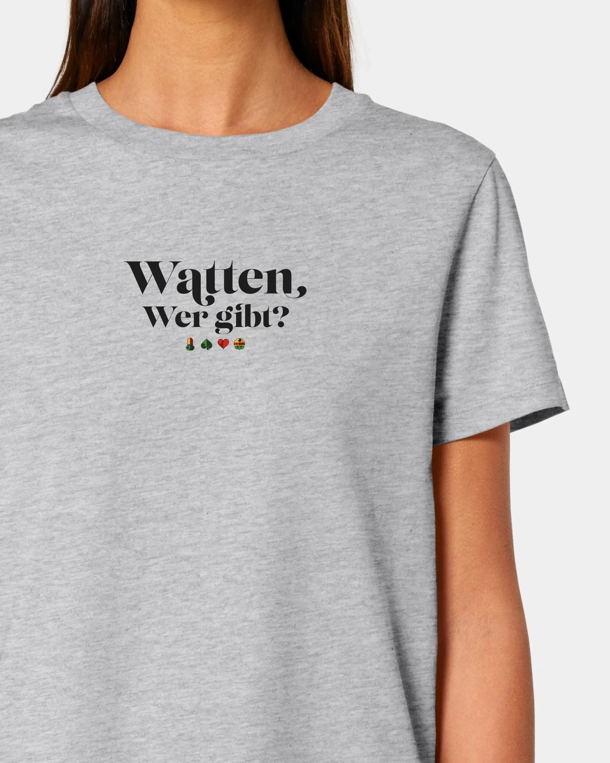 Schmidt Digitaldruck GmbH Personalisiertes T-Shirt "Watten - Wer gibt?" Damen / Heather Grey / XS - aus nachhaltiger und fairer Produktion