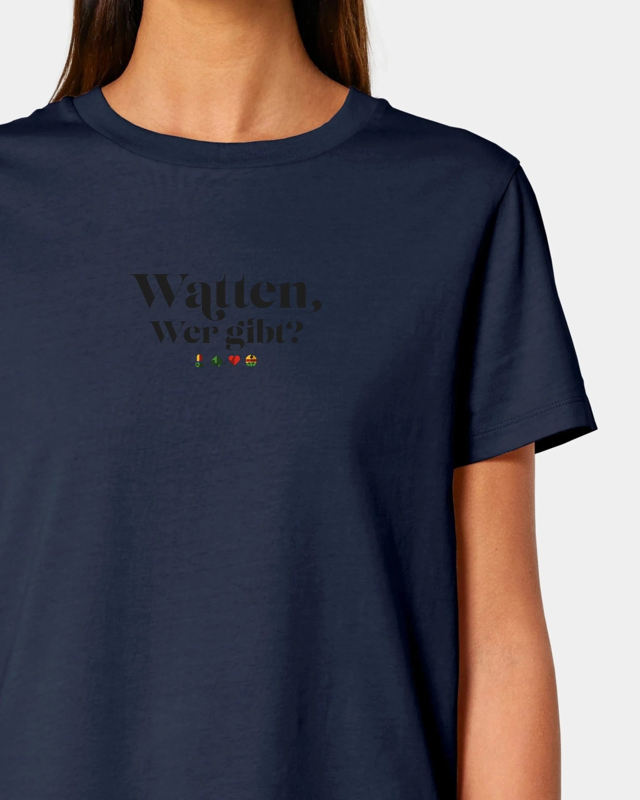 Schmidt Digitaldruck GmbH Personalisiertes T-Shirt "Watten - Wer gibt?" Damen / French Navy / XS - aus nachhaltiger und fairer Produktion